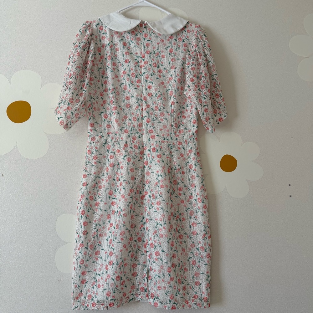 Ivy City Co. White and Pink Floral Eyelet Collared Dress - Picture 9 of 14